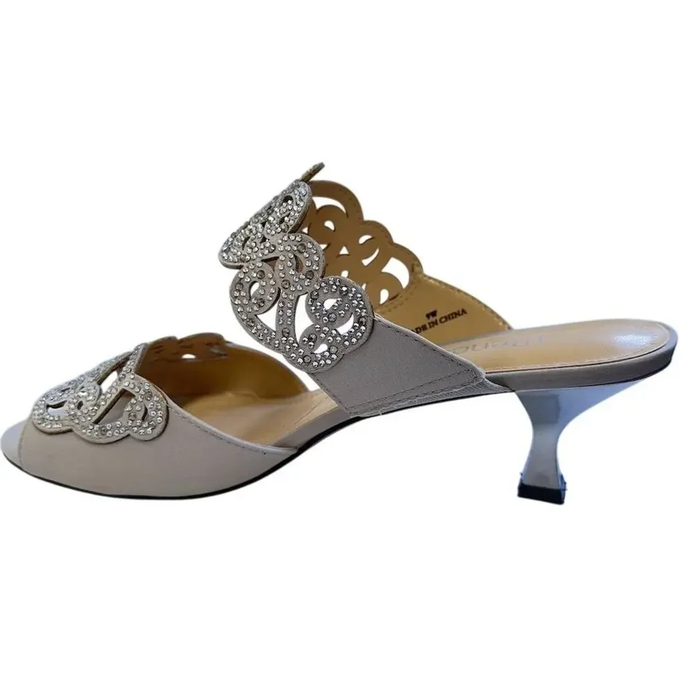 J Renee Francie Silver Low Heel‎ Sandals 9W Rhinestone Embellished - Picture 6 of 9
